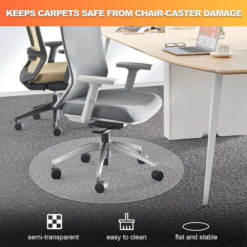TONOS Chair Mat for Carpet- Low Pile (1/4" Thick) Carpet Protector for Office Gaming Computer Desk Chair. Heavy Duty Desk Chair Mat for Carpeted Floors, Semi Transparent (round-39in) - Image 2